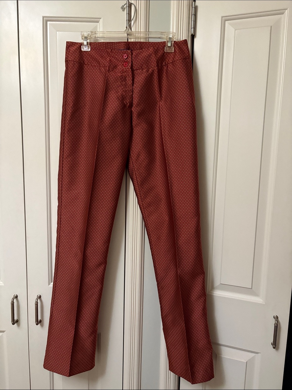 Women's wine & gold patterned Trousers made in Italy